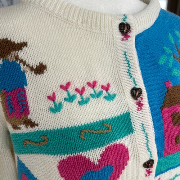 Vintage That's Me Puff Sleeve Folk Art Cardigan Medium Kidcore Cottagecore - Picture 2 of 11